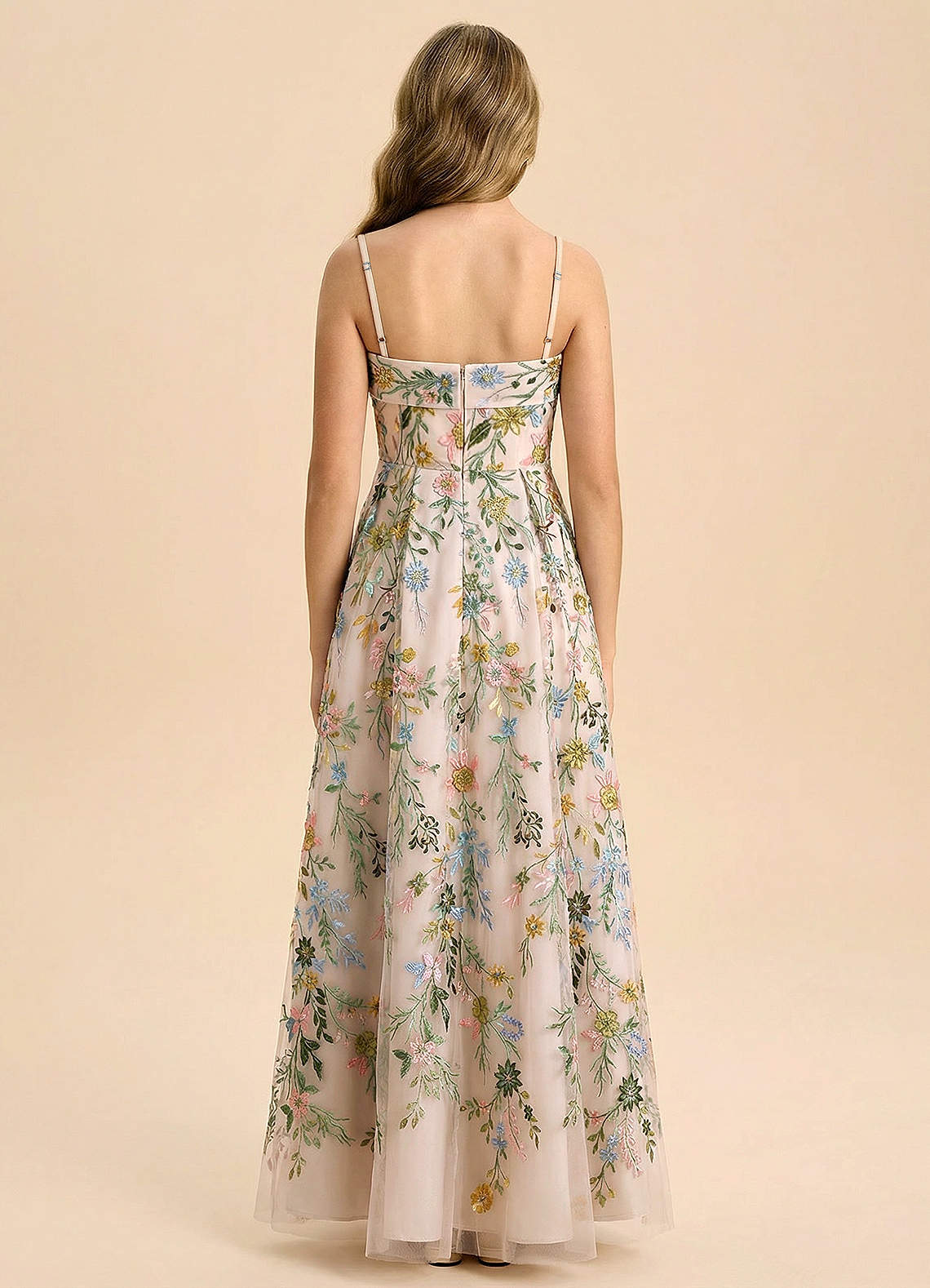 Azazie Evangeline Junior Formal Klä av A-Line i 3D blommig broderad spets Plisserad image1