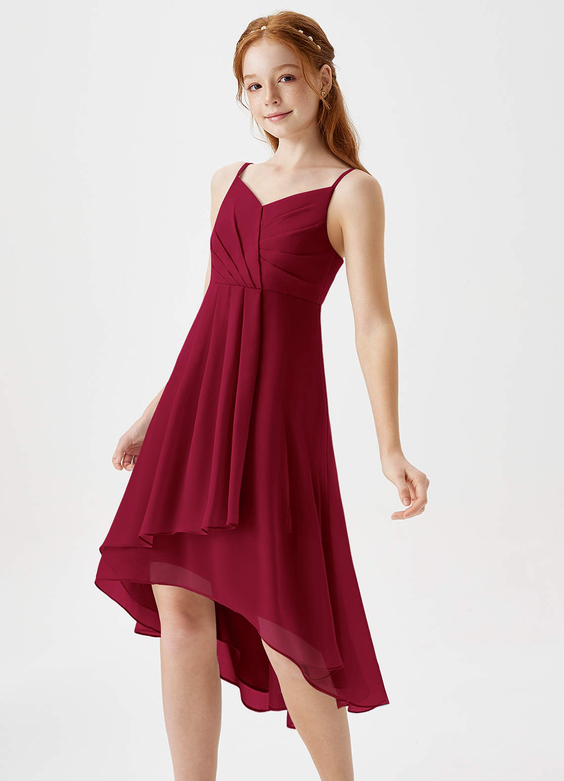 Azazie Mariam Junior Agave A-Line Pleated Chiffon Dress image1