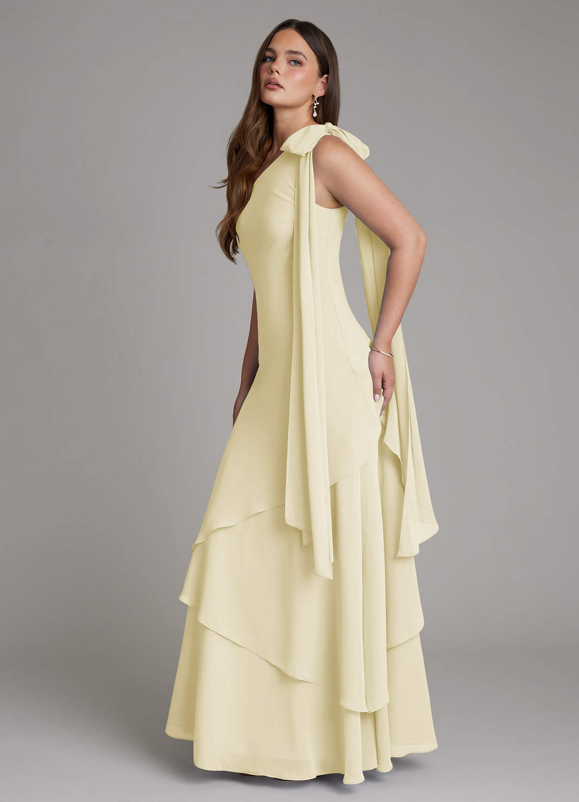Azazie Monique Bridesmaid Dresses Lemon Sorbet A-Line One Shoulder Chiffon Dress image6