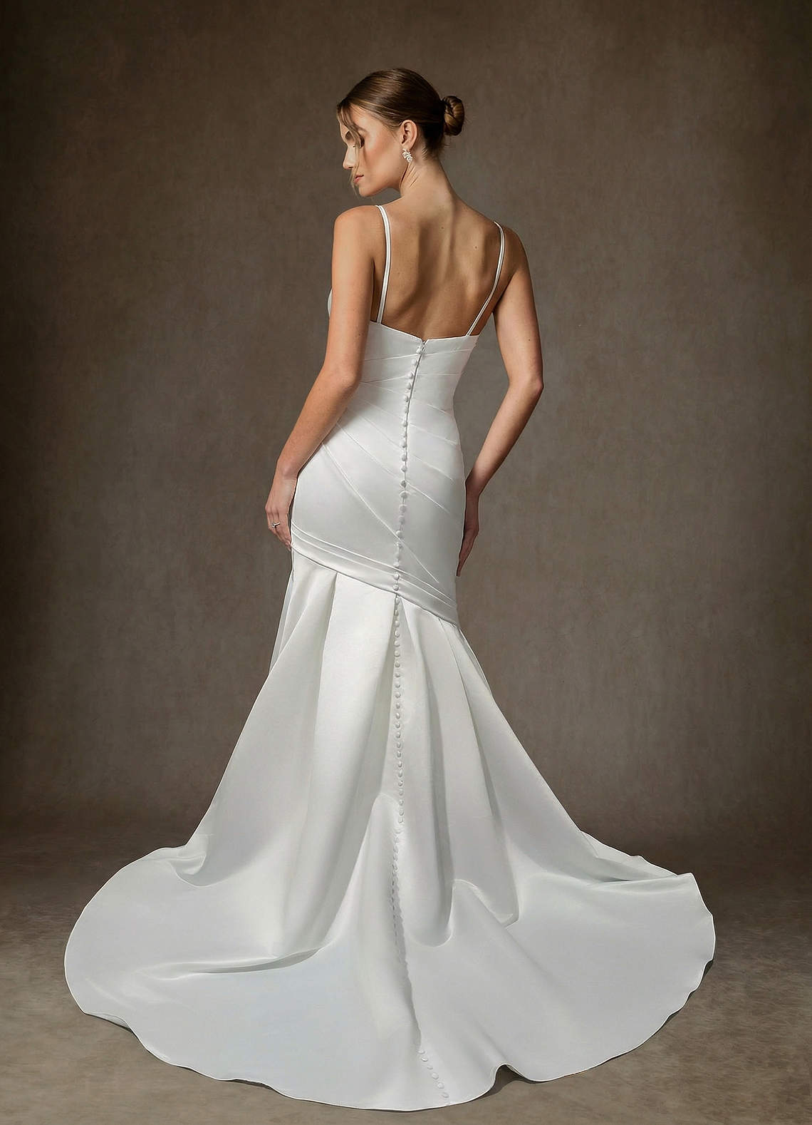 Azazie Abelia Bröllopsklänningar Klä av Sjöjungfru i Satin Axelbandslös Diamantvit image3