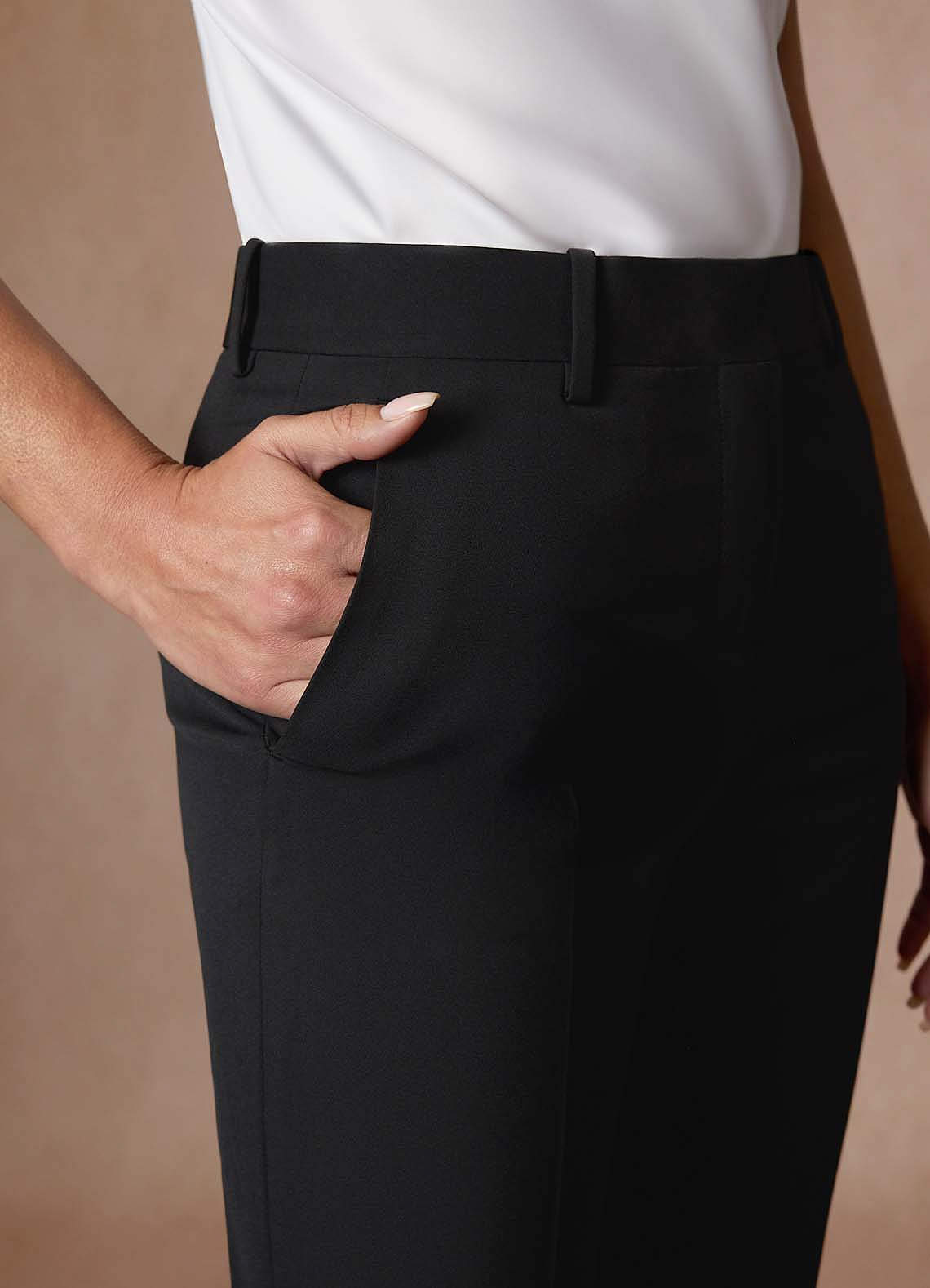 front Whitney Black Refined Weave Performance  Cropped Dress Pants