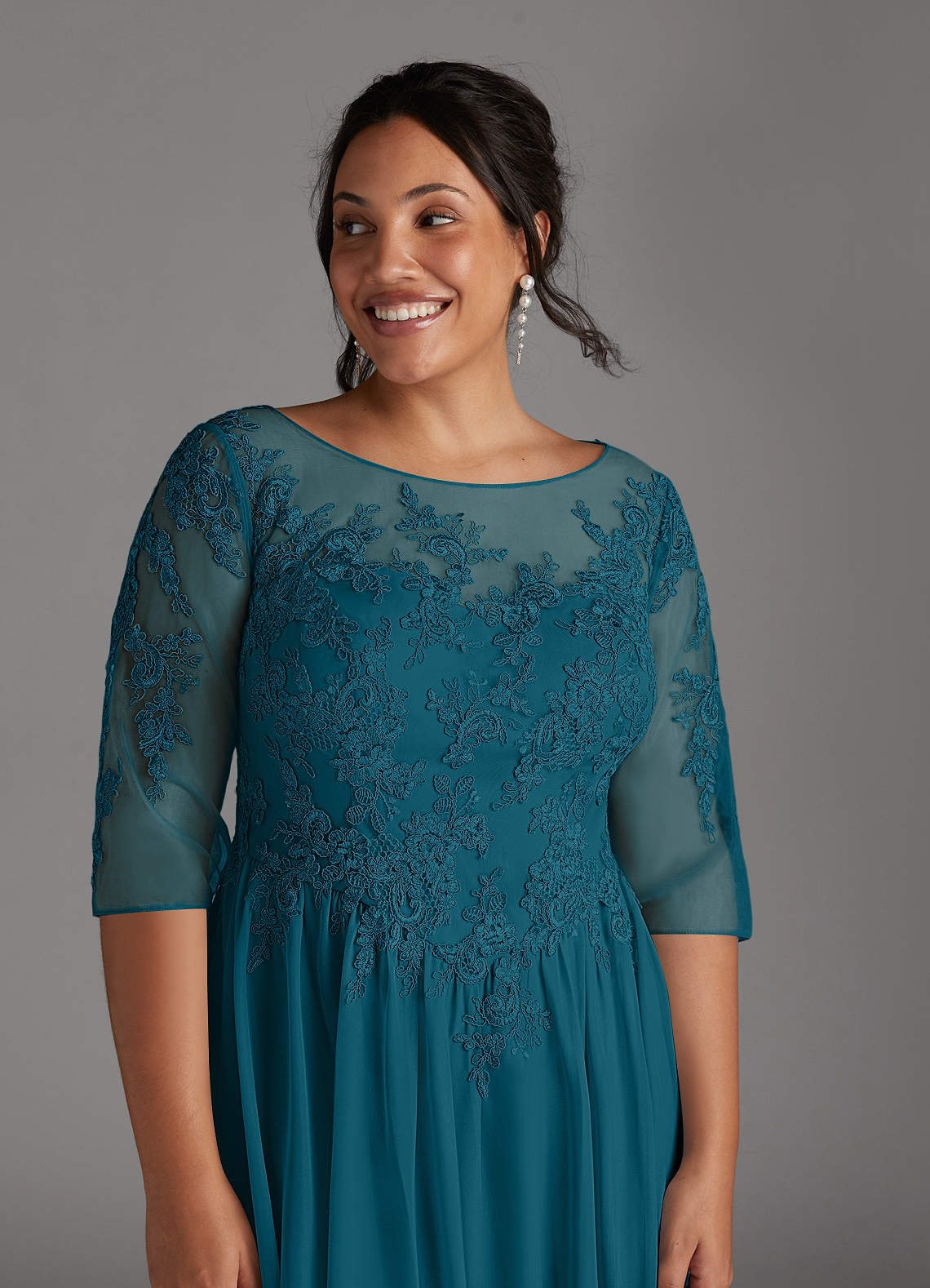 Azazie Plus Size A-Line/Princess Illusion Floor-Length Mesh Mother of The Bride or Groom Dresses