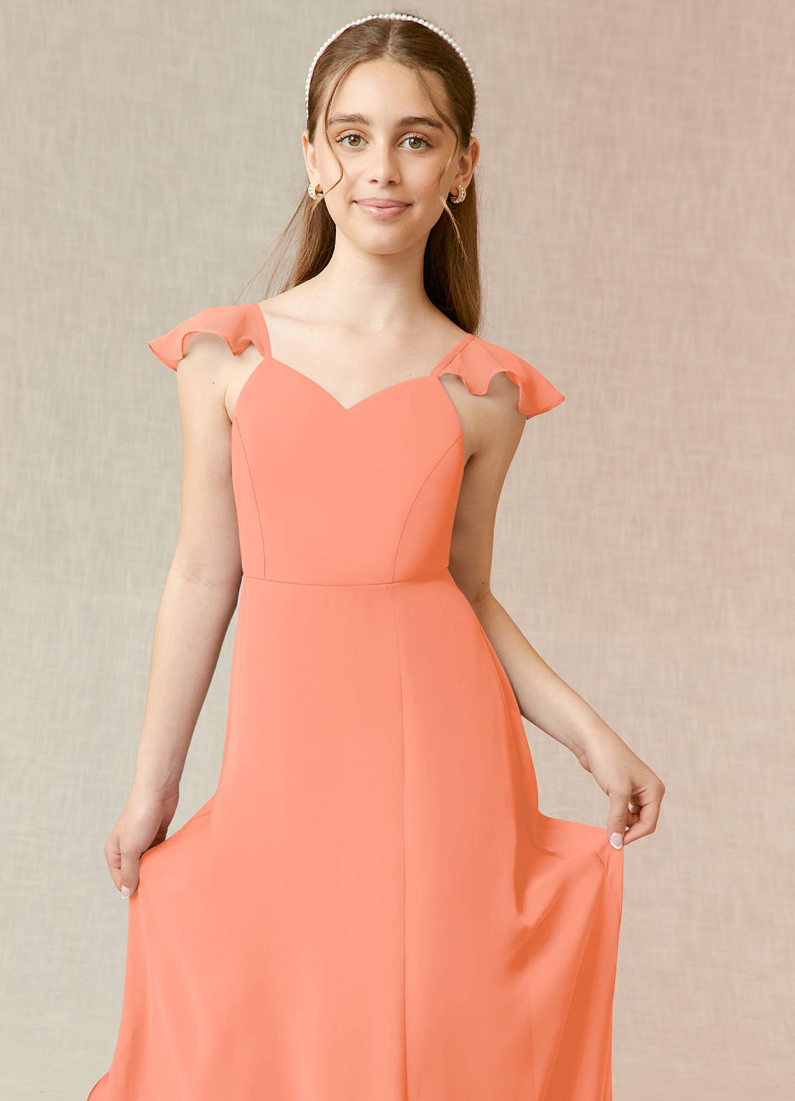 Azazie Everett Junior Vestido de Atardecer de Gasa de Corte en A image4