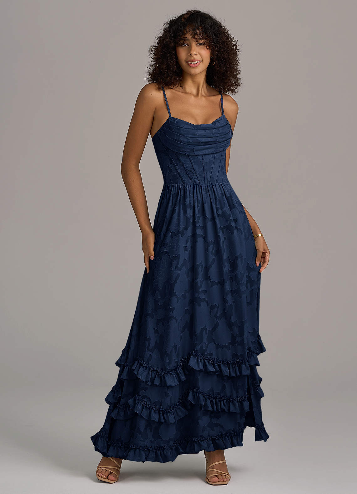 Azazie Lettie Brautjungfernkleider A-Linie Korsett Blumen-Burnout Kleid Dunkelmarine image1