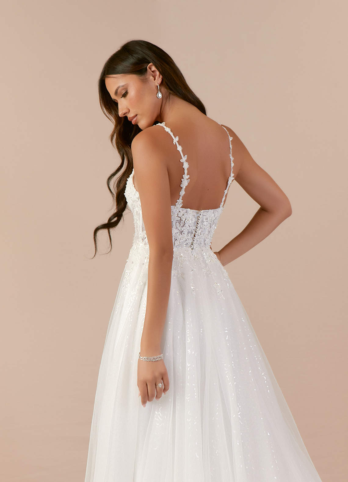 Azazie Florian Wedding Dresses Diamond White A-Line V-Neck Sequins Tulle Dress image5