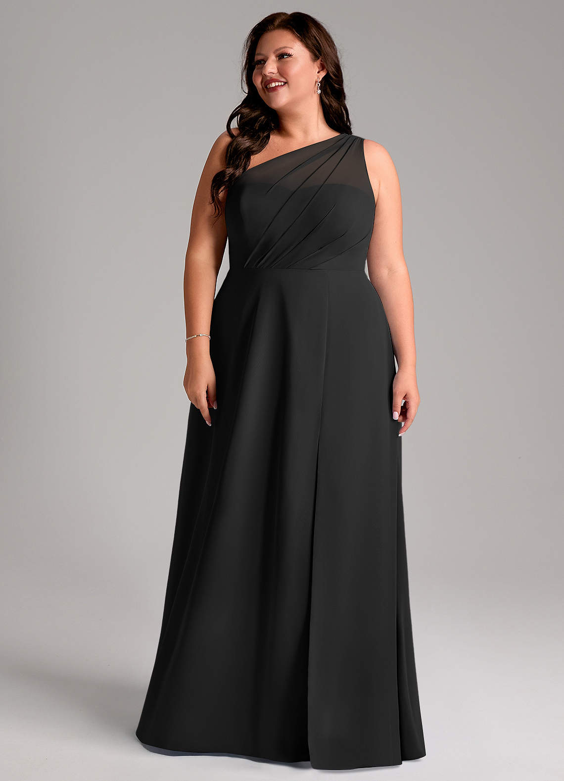 Azazie Phaedra Bridesmaid Dresses Black A-Line One Shoulder Chiffon Dress image7