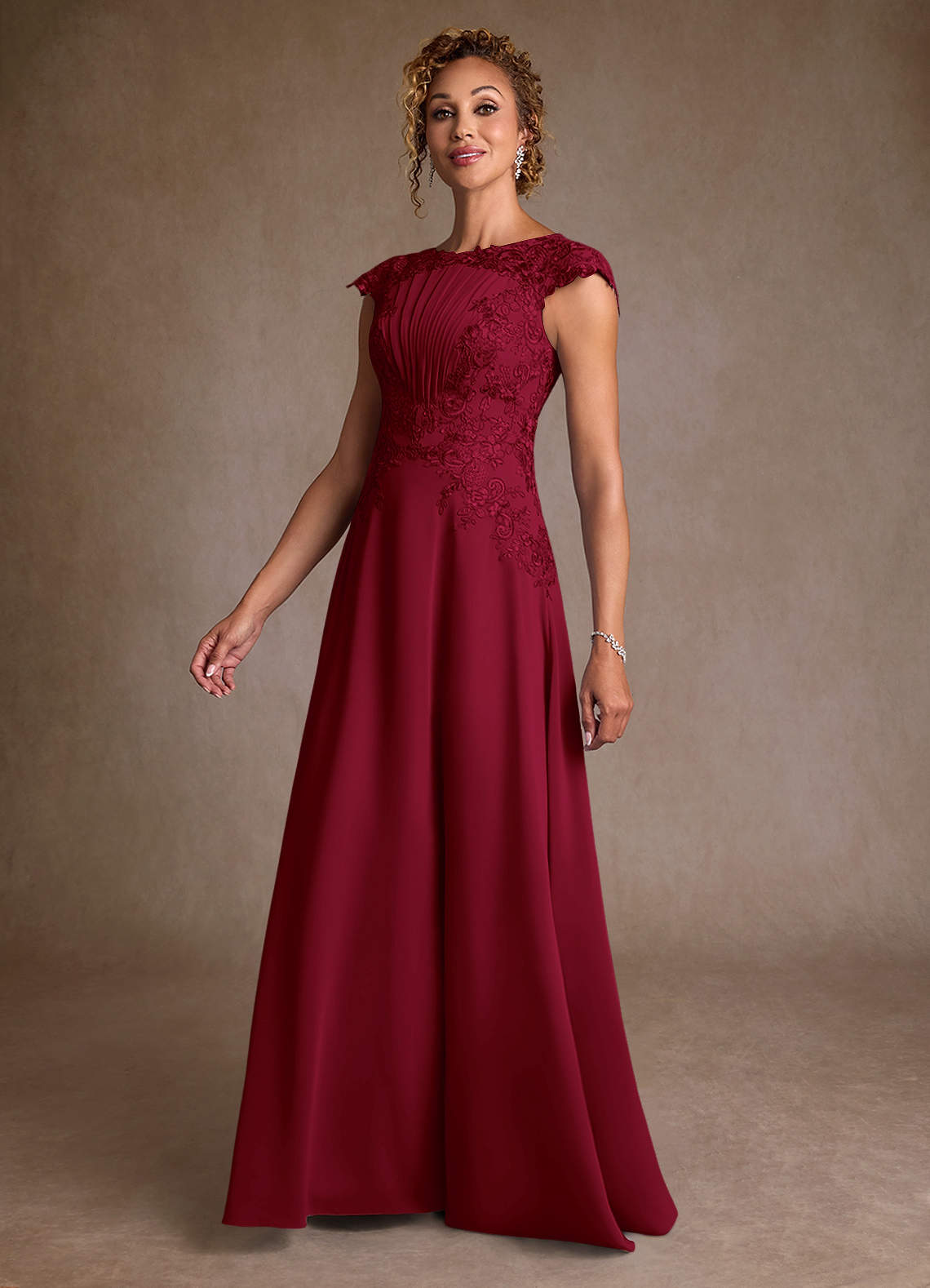 Azazie Christi Mother of the Bride Dresses Burgundy A-Line Lace Chiffon Dress image3