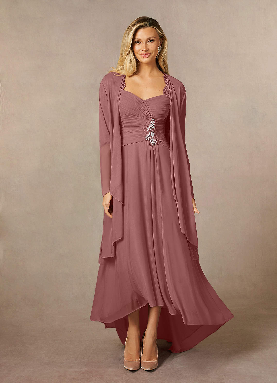 Azazie Anne vestidos de madre de la novia Vestido de Rosa Del Desierto de Encaje de Recto con Corazón Lentejuelas image1