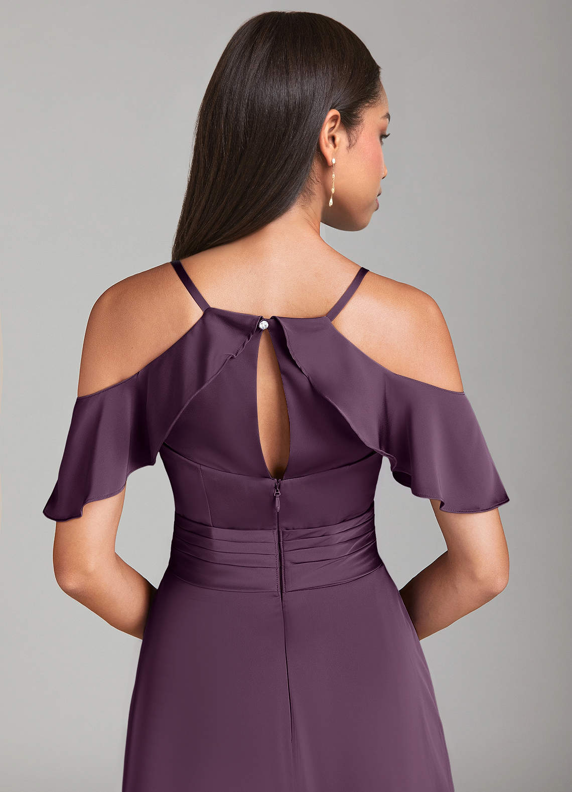 Azazie A-Line Off The Shoulder Floor-Length Stretch Satin Bridesmaid Dresses - Plum
