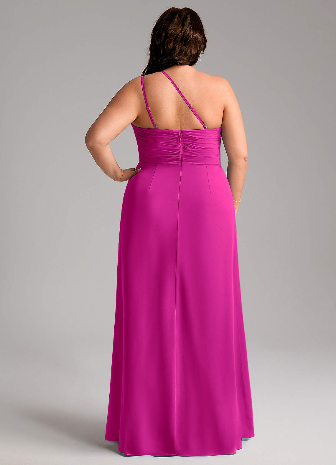 Azazie Eren Vestidos de damas de honor Vestido de Fucsia de Gasa de Corte Recto con Hombro unilateral image10