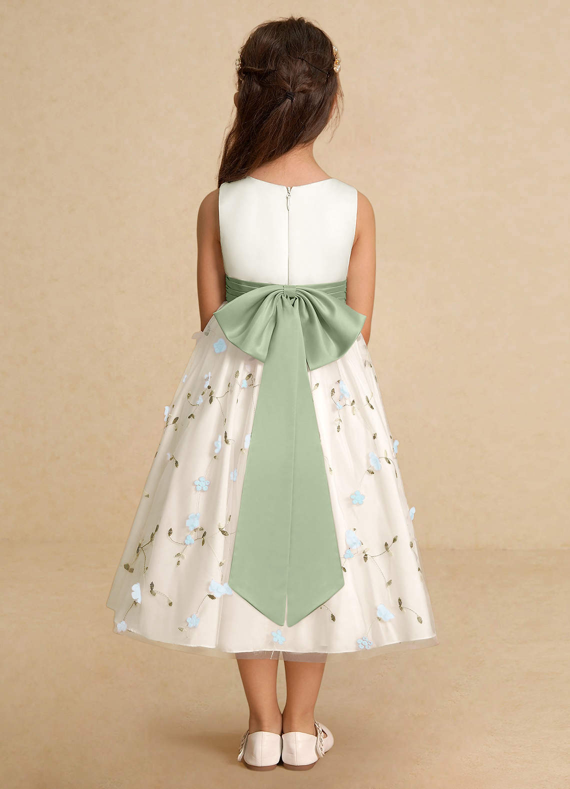 Azazie Pollie Flower Girl Dresses Sky Blue Dusty Sage A-Line Bow Tulle Dress image6