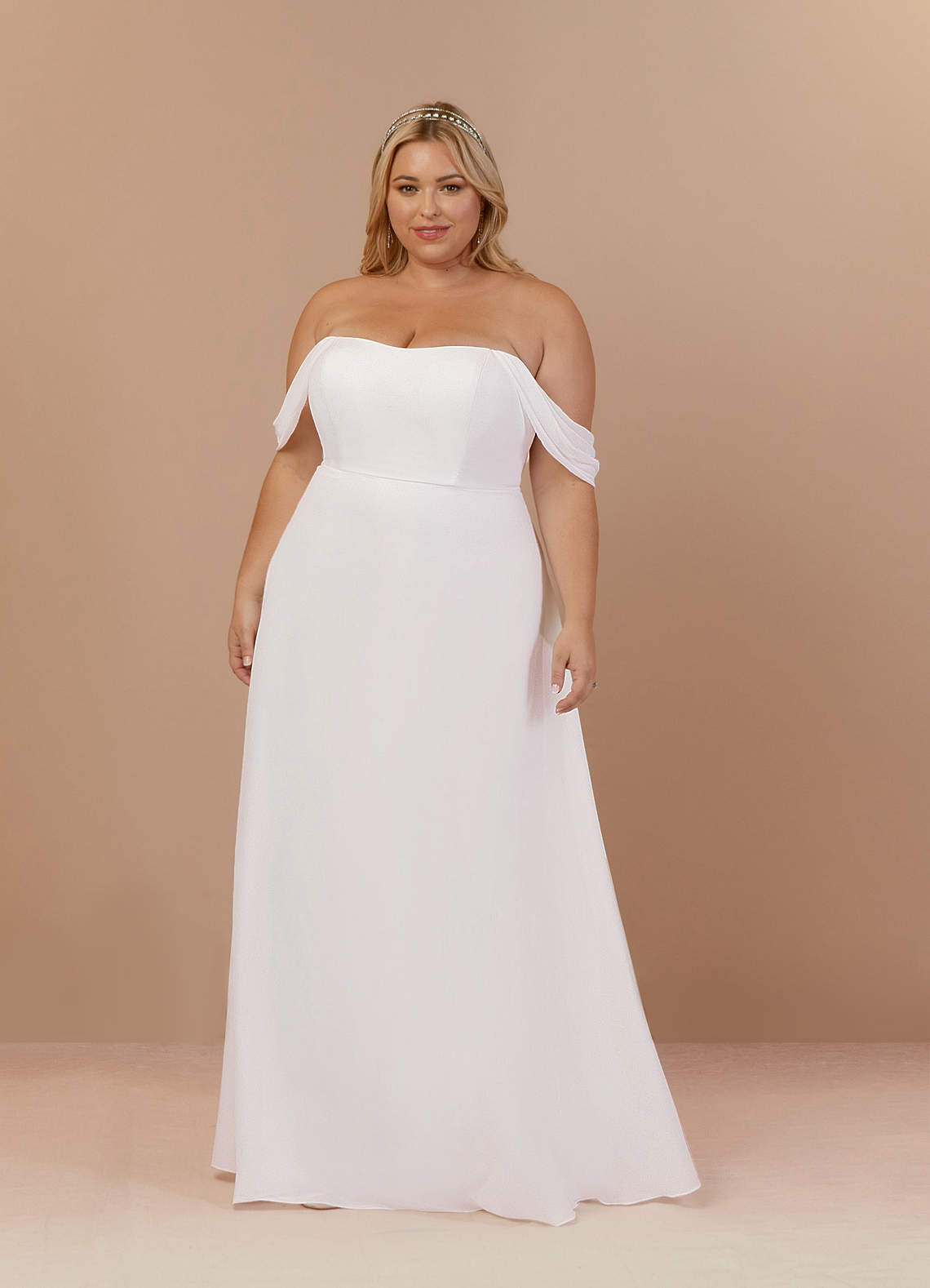 Azazie Ava Wedding Dresses Diamond White A-Line Off the Shoulder Stretch Chiffon Dress image6