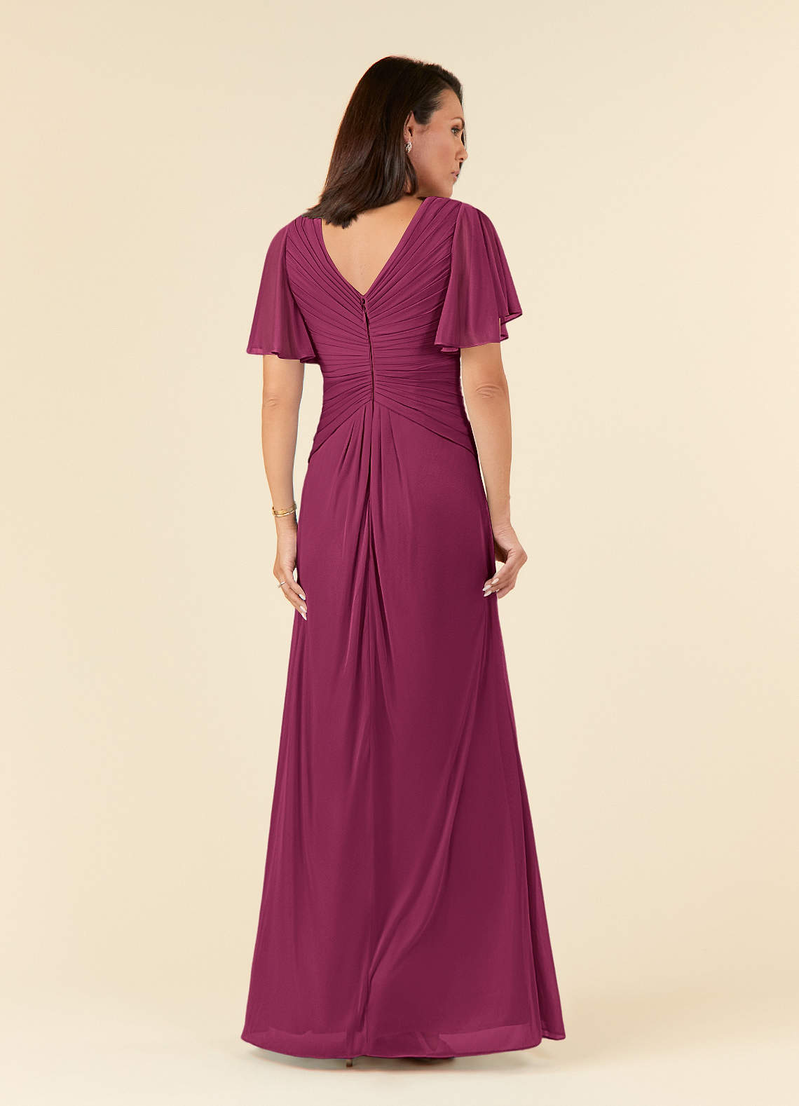 Azazie Emmeline Mother of the Bride Dresses Mulberry A-Line V-Neck Pleated Mesh Dress image1