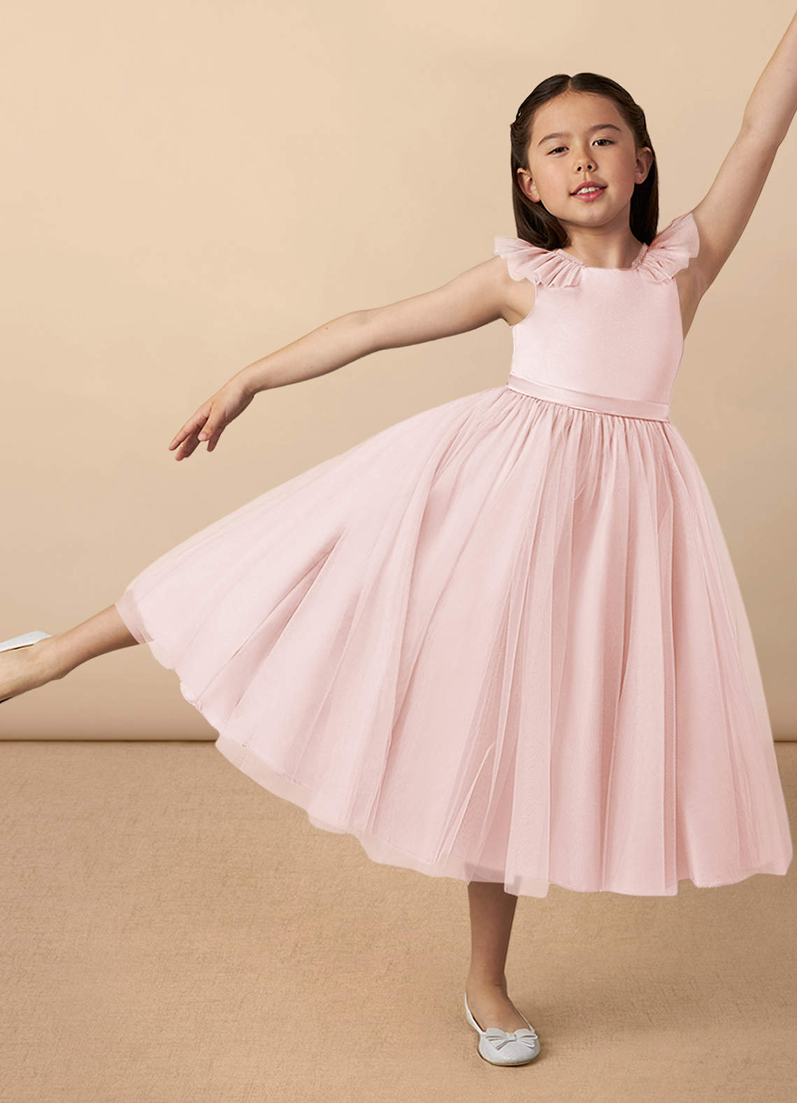 Azazie Dolly Flower Girl Dresses Blushing Pink A-Line Bow Tulle Dress image1