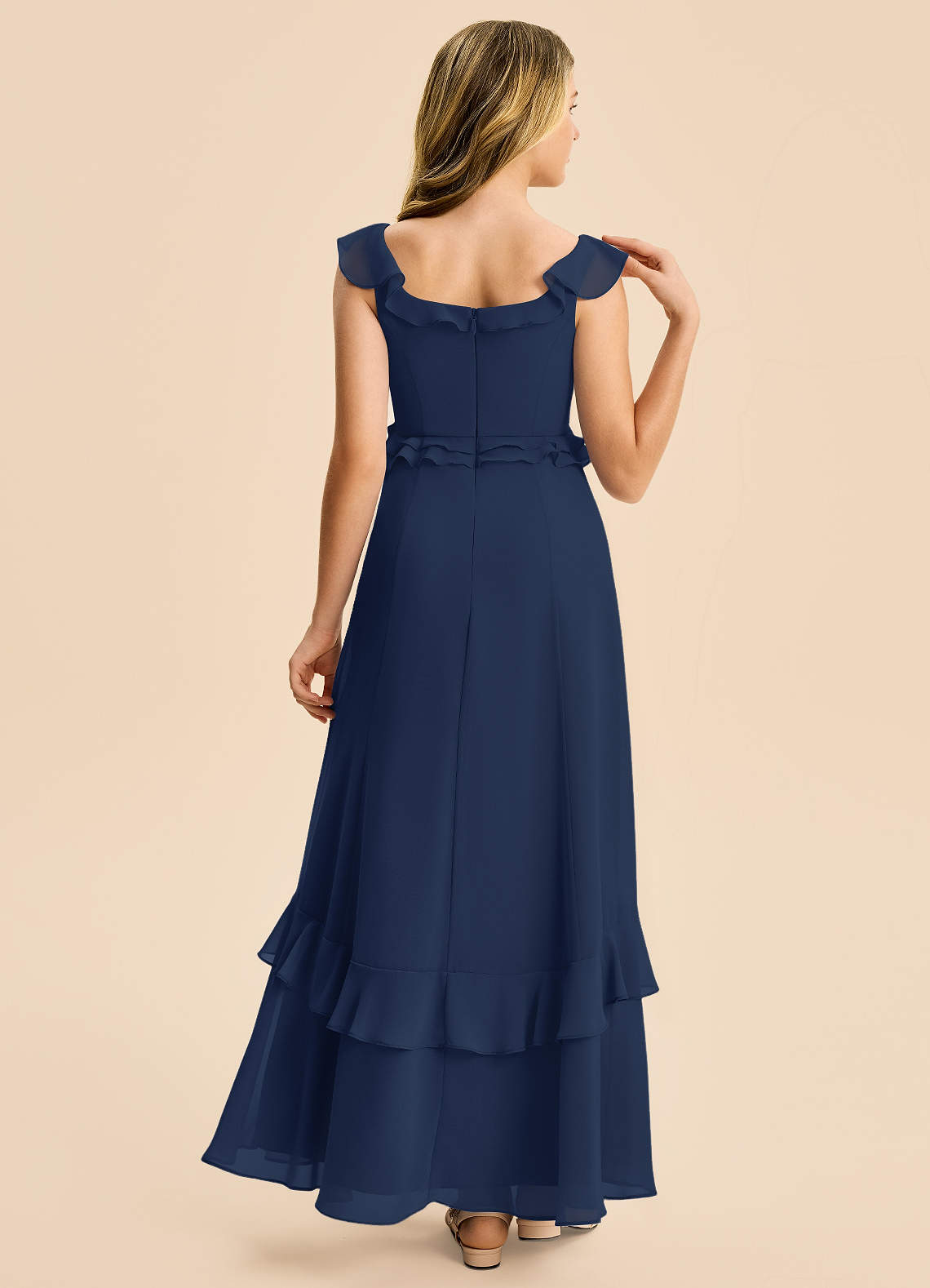 navy blue chiffon junior bridesmaid dresses Azazie Mimi Dress in Dark Blue moon dress code Bow Colour:Clover The flowing A