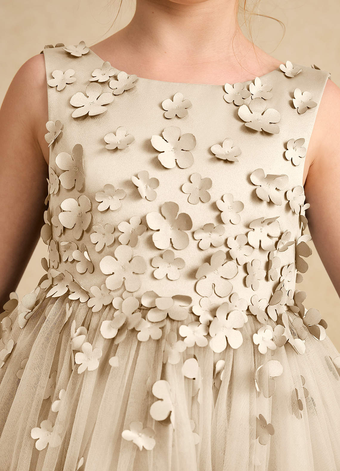 Azazie Lana Flower Girl Dresses Champagne A-Line Sleeveless Matte Satin Dress image5