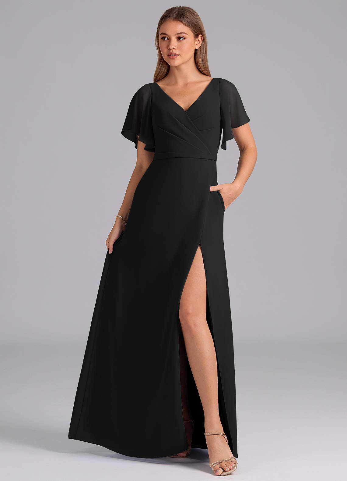 black chiffon a line dress KissProm