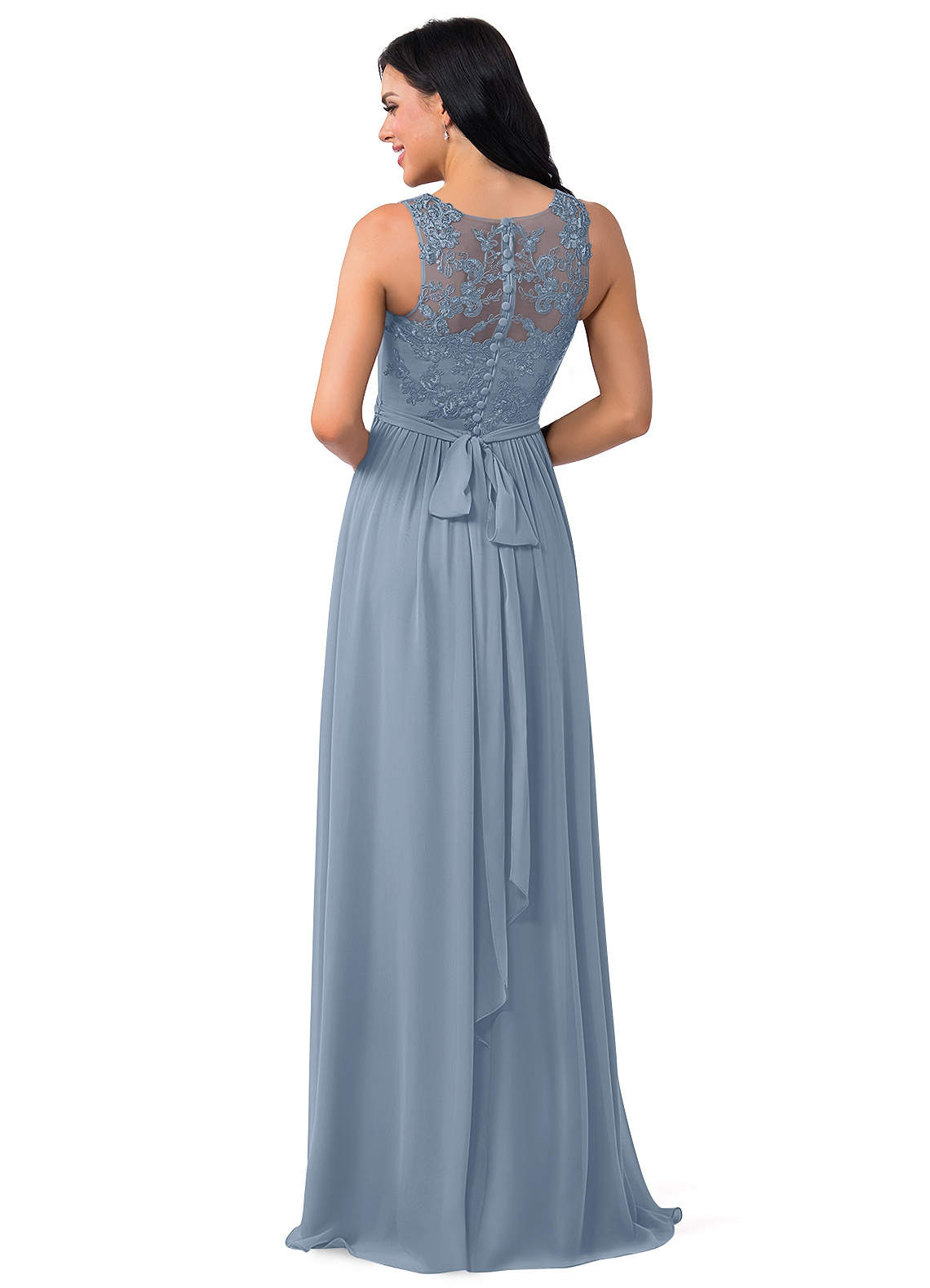 Chiffon Long Dresses with Lace Straps Dusty Blue