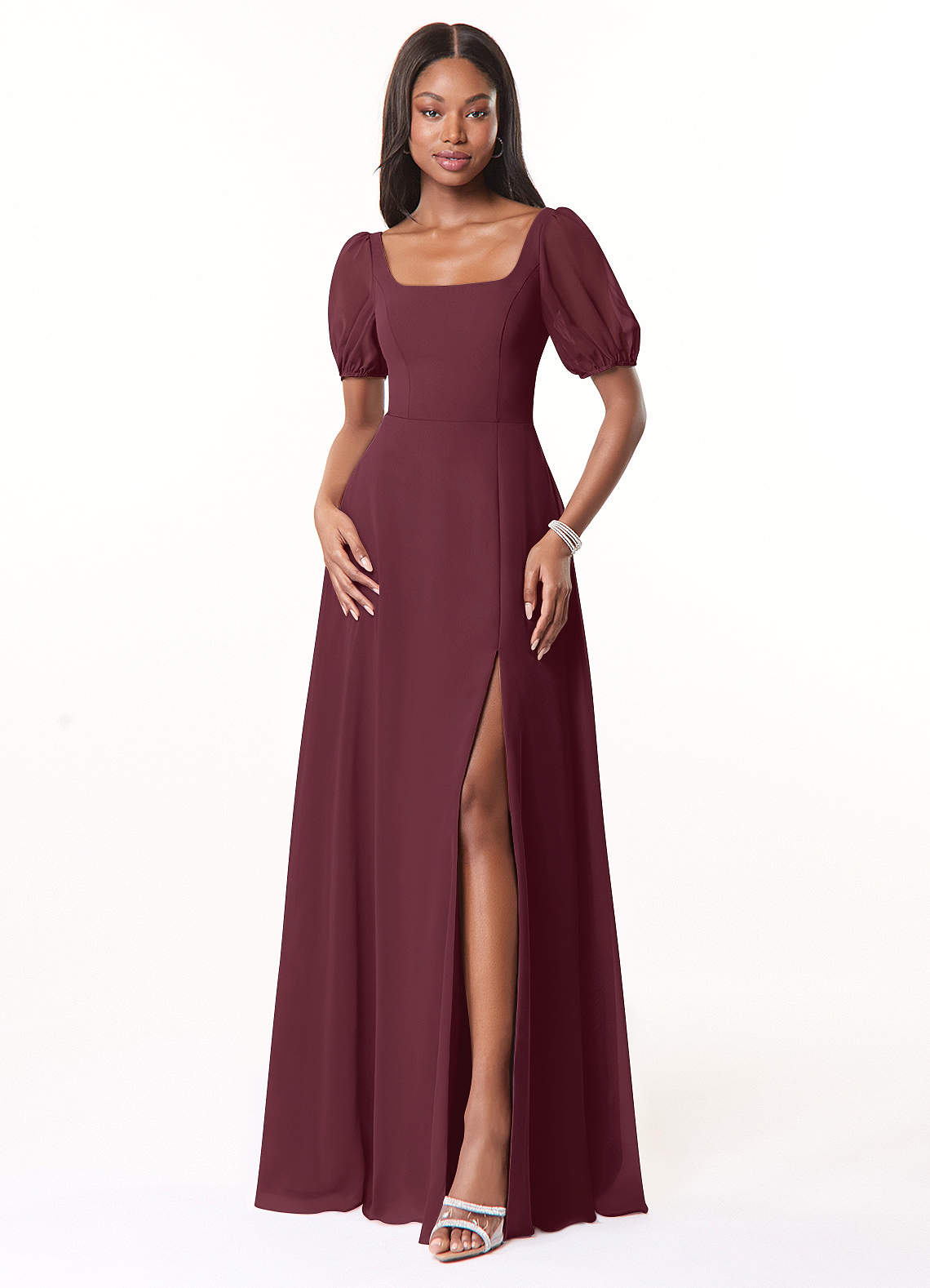 Azazie Alani Bridesmaid Dresses Cabernet A-Line Square Neckline Chiffon Dress image1
