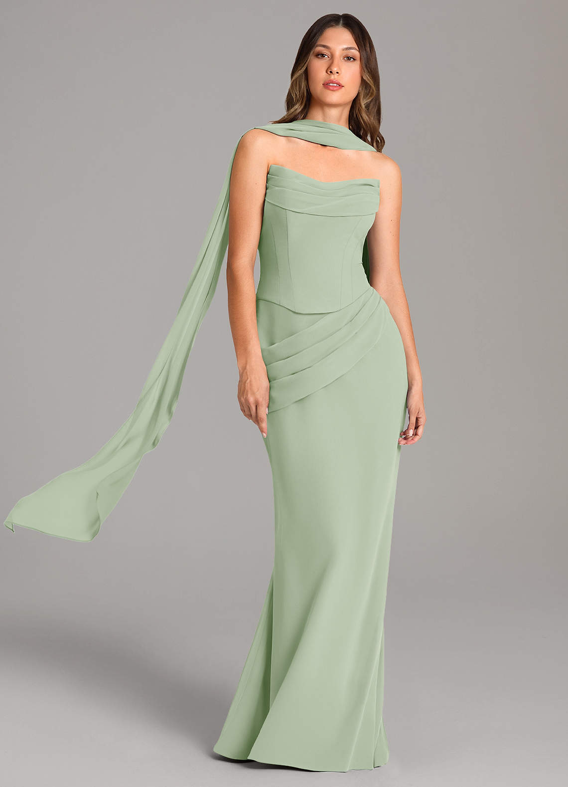 Azazie Sorrel Bridesmaid Dresses Dusty Sage Mermaid Corset Chiffon Dress image1