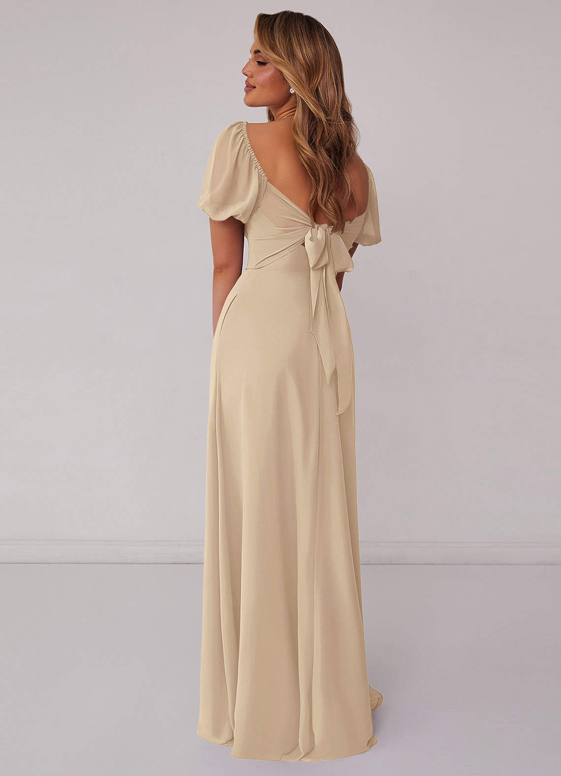 Barbie ♥ Azazie Bridesmaid Dresses Champagne A-Line Pleated Chiffon Dress image2