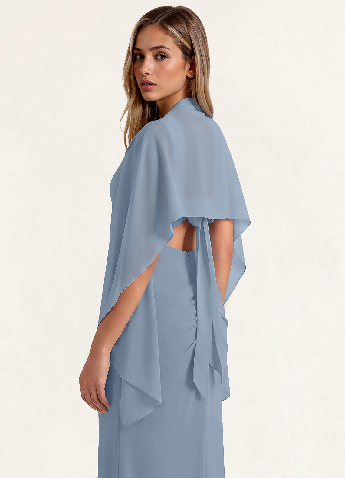 front Azazie Matching Chiffon Cape with Metal Ring Clasp