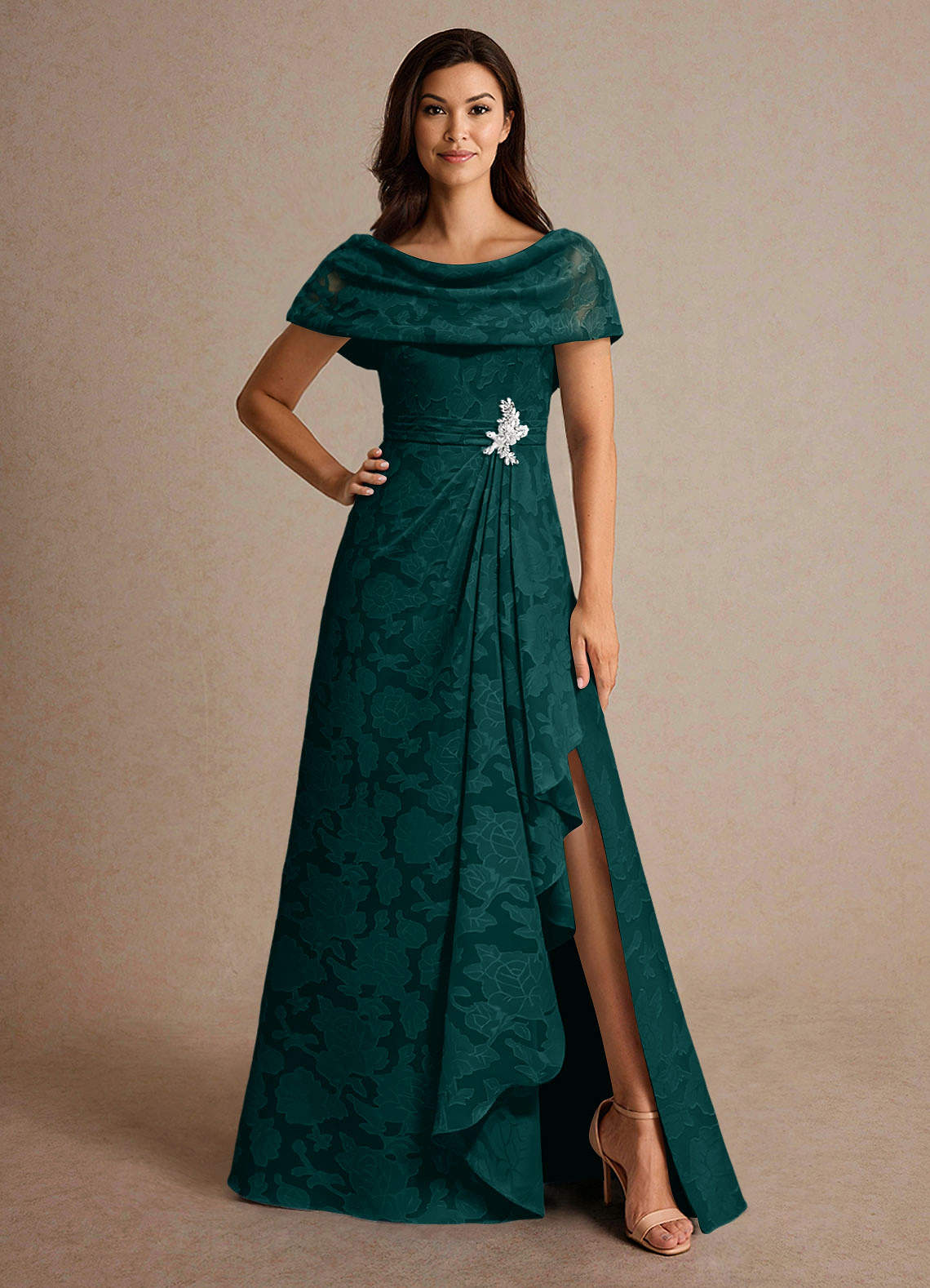 Azazie Branford vestidos de madre de la novia Vestido de Pino de Devorado Floral de Corte En A con Plisado image1