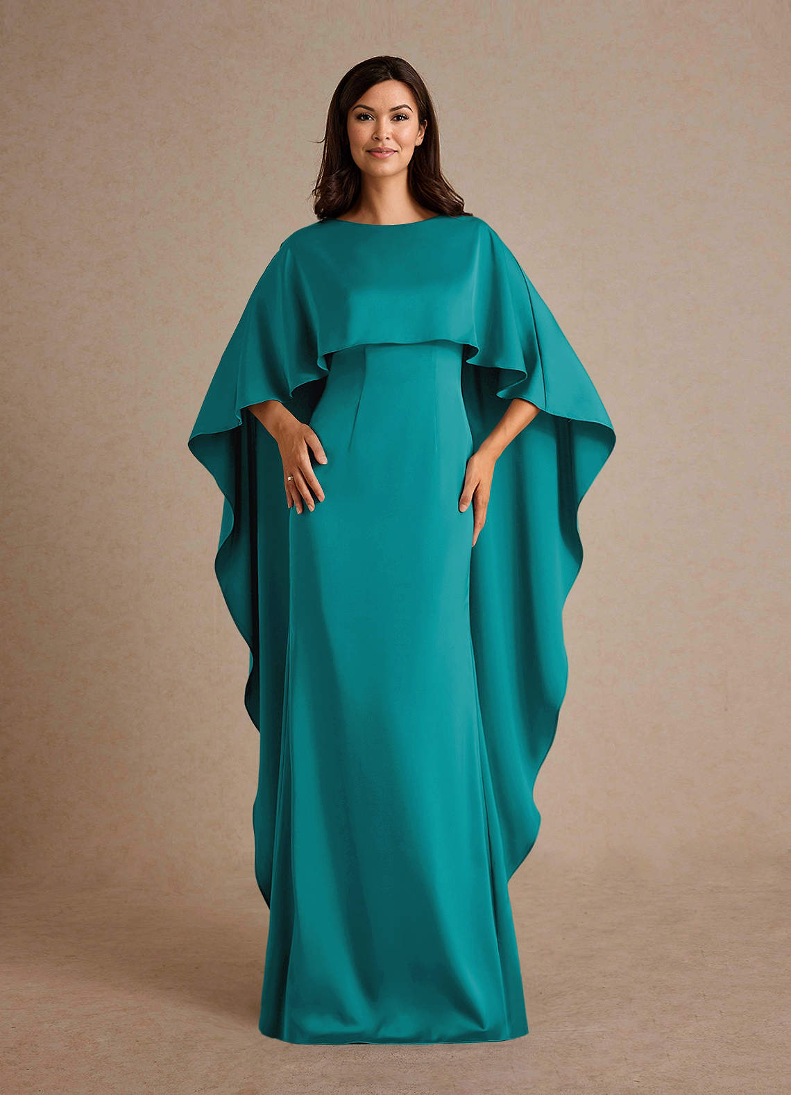 Azazie Eli Abiti per la Madre della Sposa Abito Tubino in Raso Elasticizzato Scollo a barca Verde Acqua image1