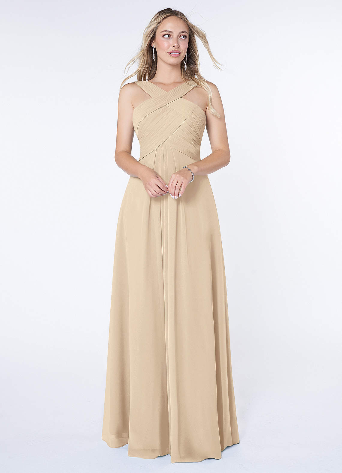 Azazie Kaleigh Bridesmaid Dresses Champagne A-Line Pleated Chiffon Dress image1