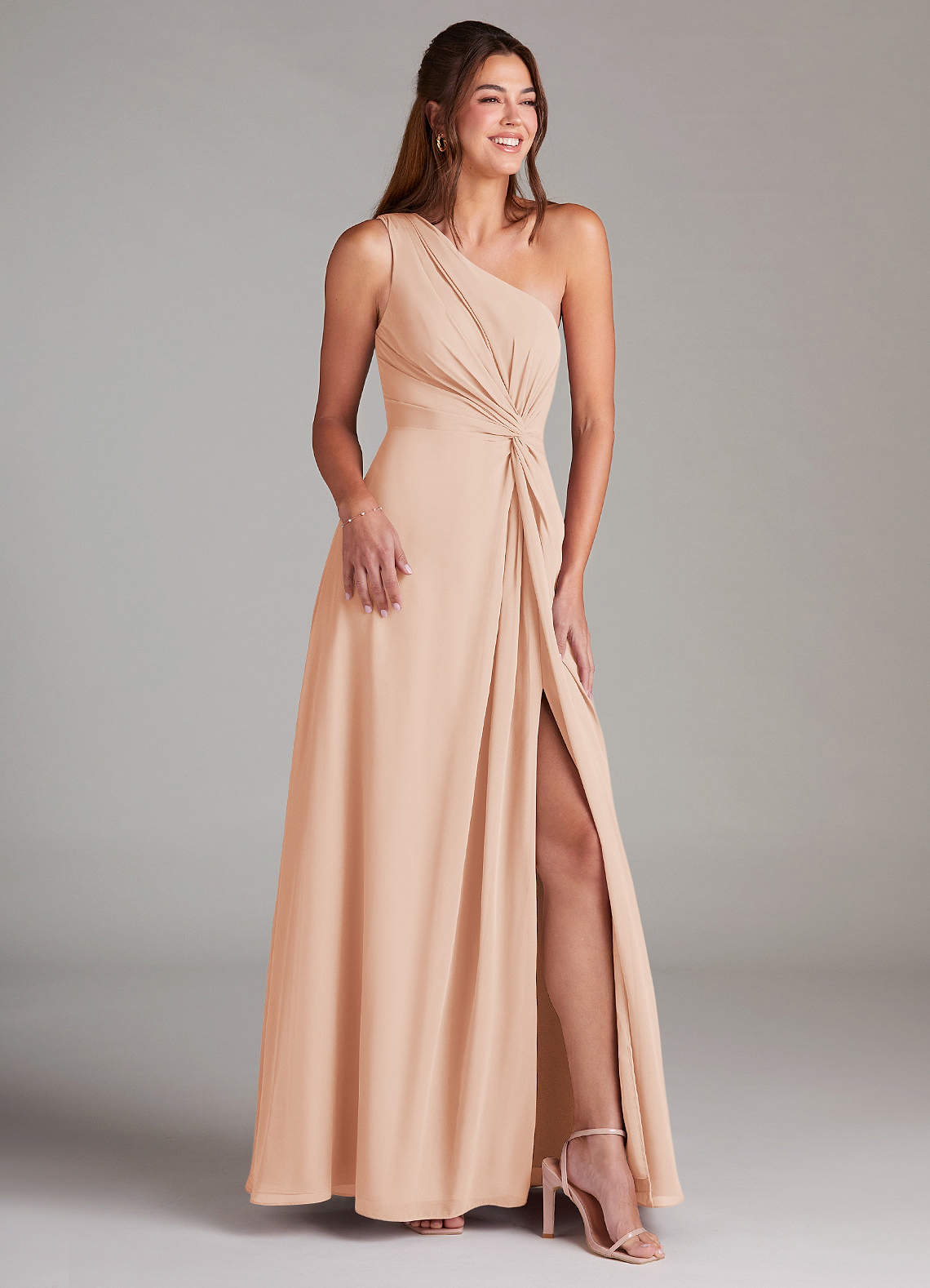 Azazie Brooke Bridesmaid Dresses English Rose A-Line One Shoulder Chiffon Dress image3