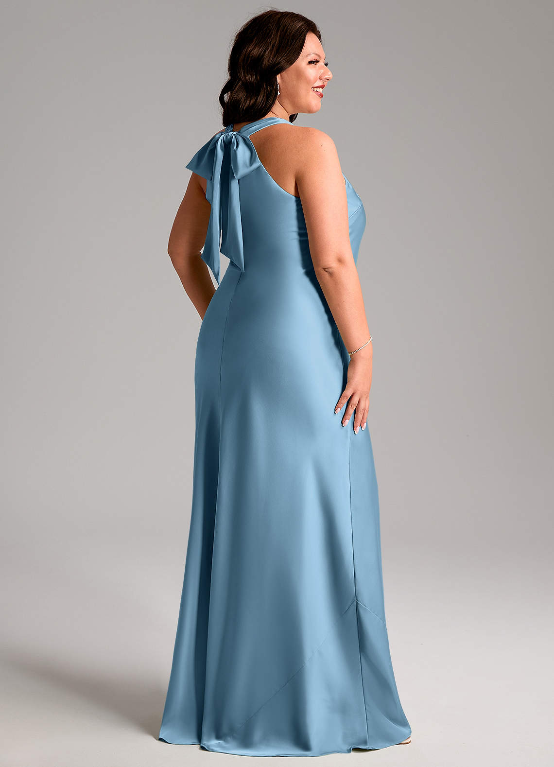 Azazie Doretta Bridesmaid Dresses Steel Blue Mermaid Pleated Stretch Satin Dress image6