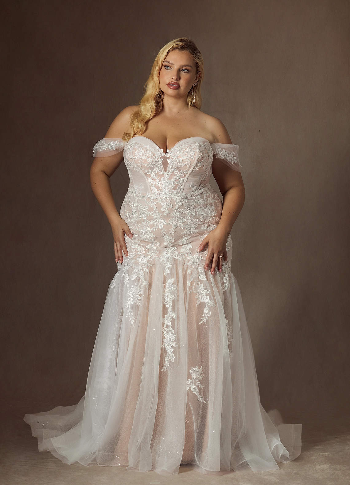 Azazie Leilani At-home Try On Dresses Diamond White Nude Mermaid Sequins Tulle Dress image9