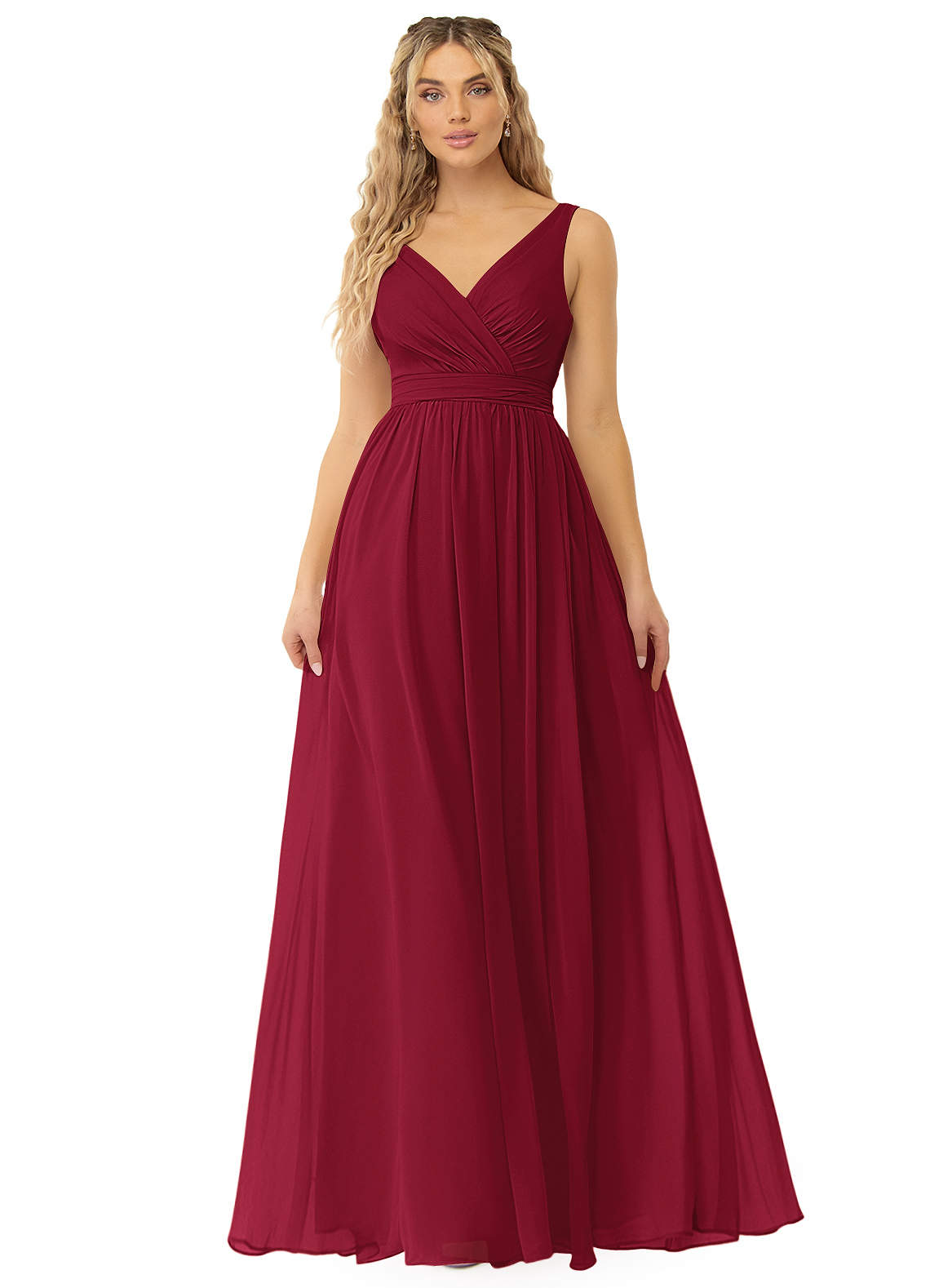 Azazie Kora Bridesmaid Dresses Burgundy A-Line Pleated Chiffon Dress image1