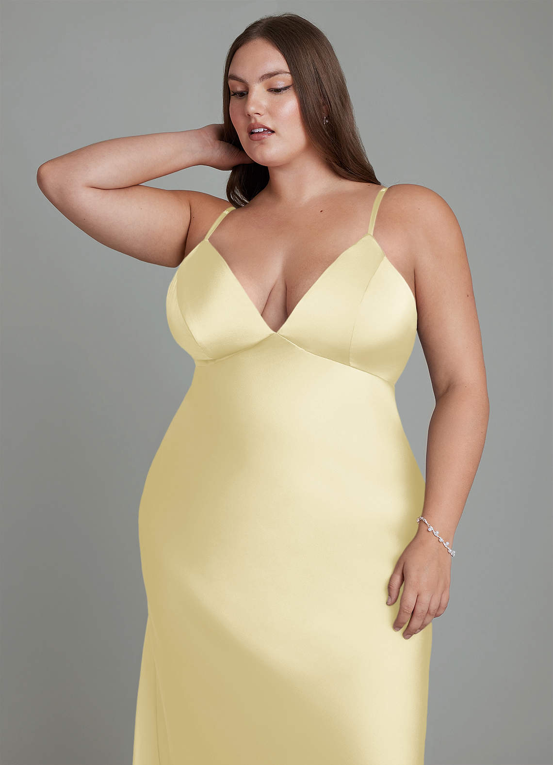 Azazie Stefania Bridesmaid Dresses Lemon Sorbet A-Line Stretch Satin Dress image12