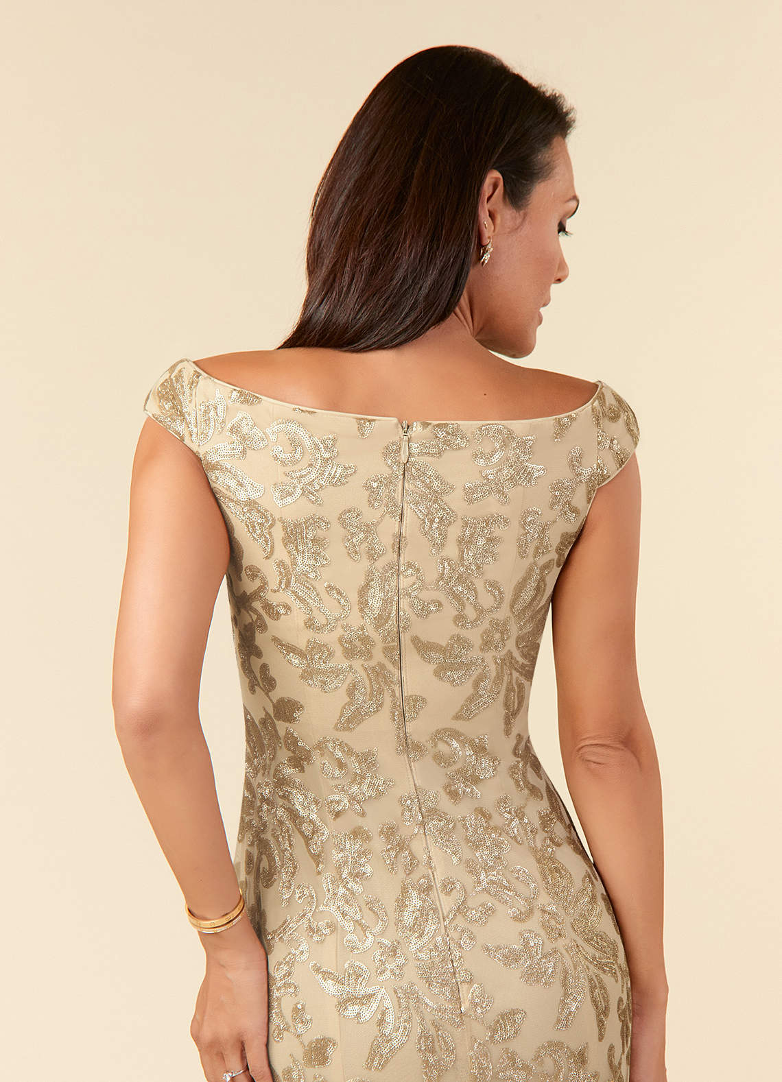 Azazie Porcelain Mother of the Bride Dresses Champagne A-Line Off the Shoulder Lace Dress image5