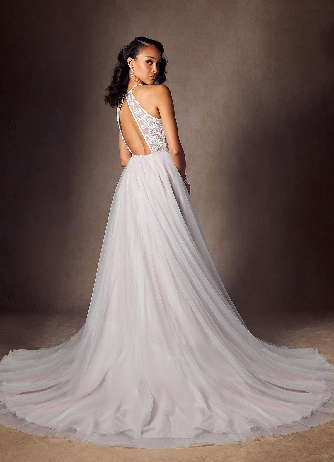 Azazie Odell Wedding Dresses Lavender Mist A-Line Halter Sequins Tulle Dress image1