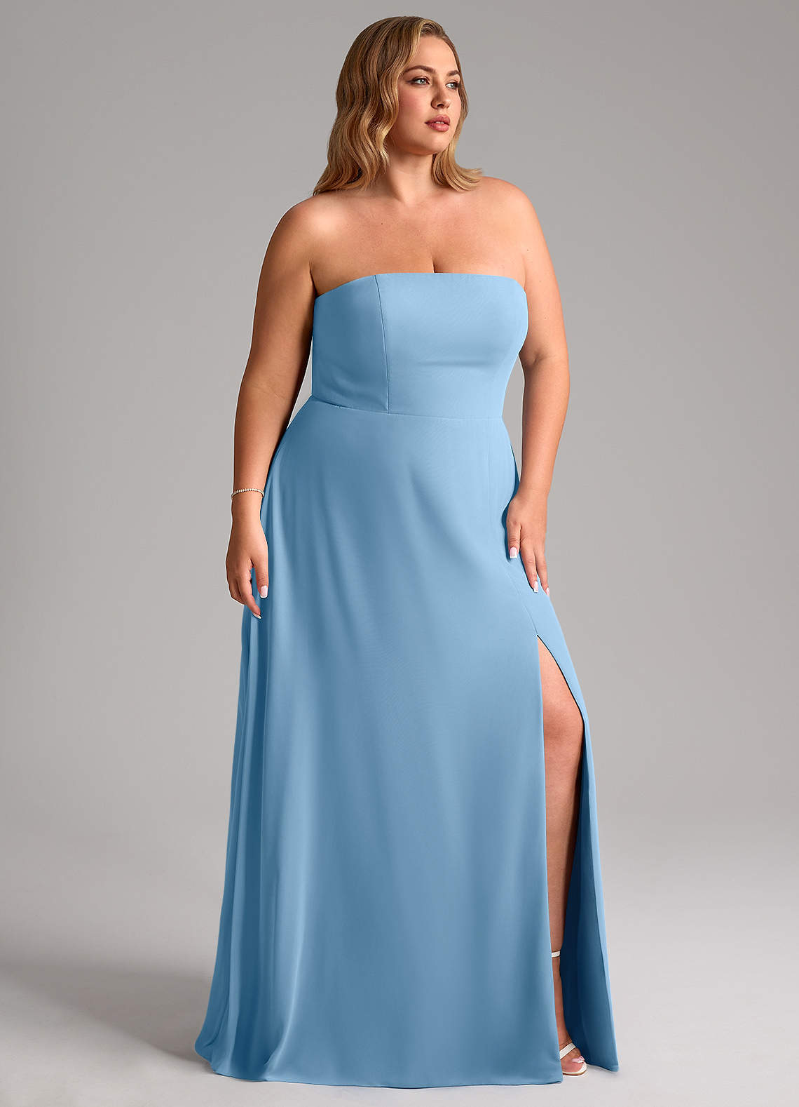 Azazie Wren Abiti da Damigella Abito Convertibile A-Line in Chiffon Spacco Laterale Blu Acciaio image10