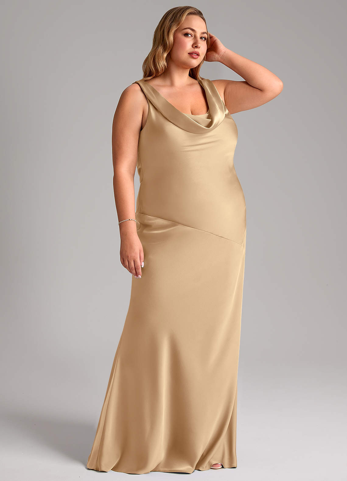 Azazie Rylina Bridesmaid Dresses Champagne Mermaid Stretch Satin Dress image9