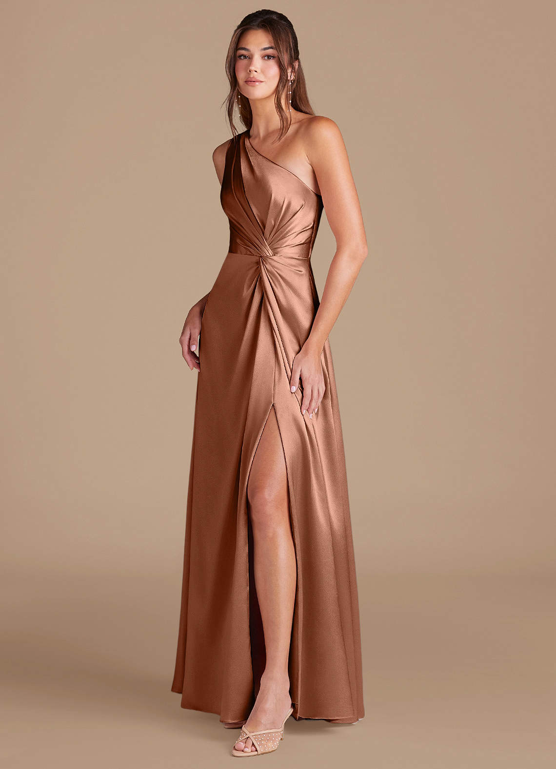 Azazie Brooke Bronzer Metallic Satin Bridesmaid Dresses | Azazie