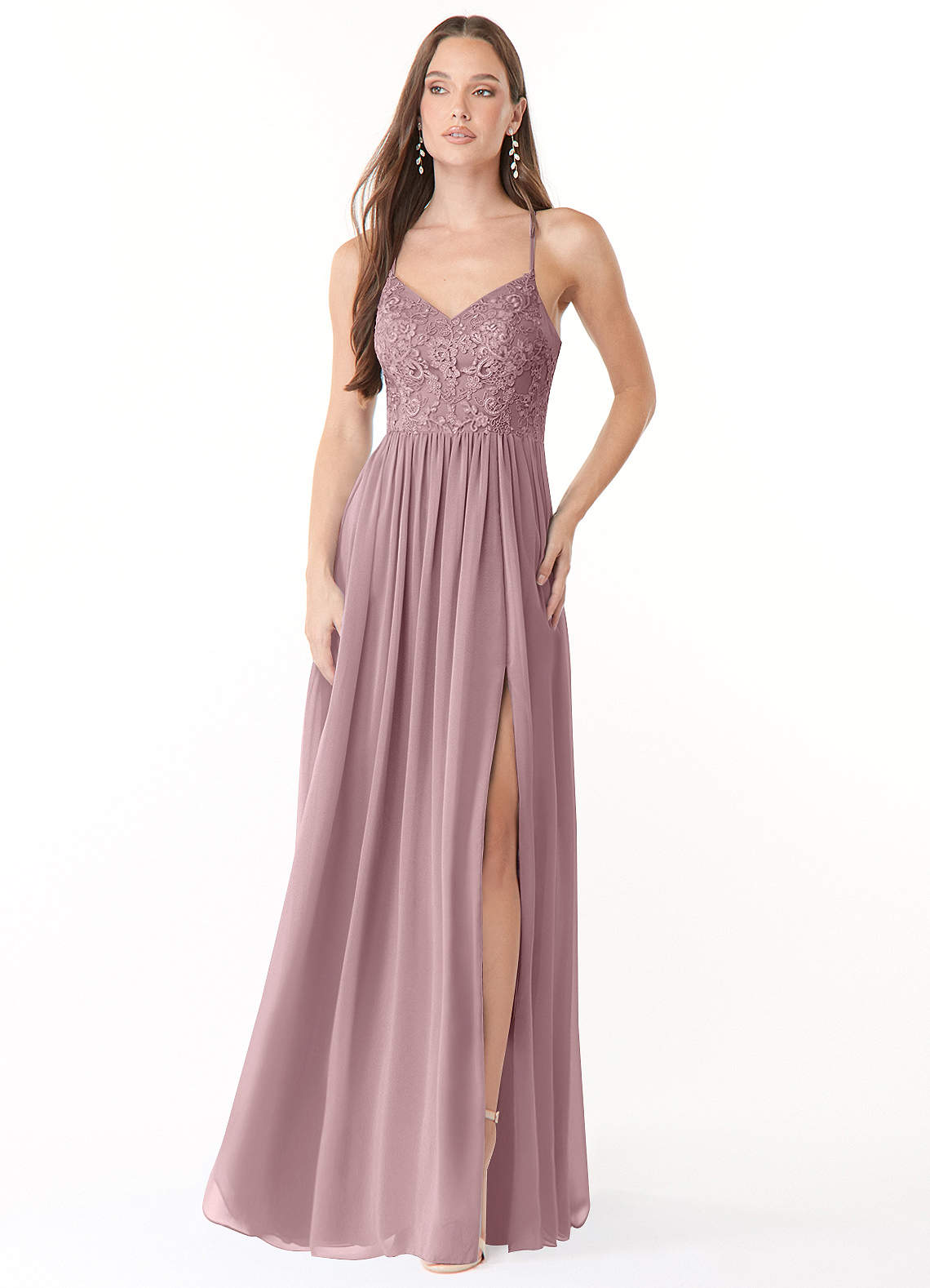 FuLL Length Lace and Chiffon Dresses Dusty Rose main image 1