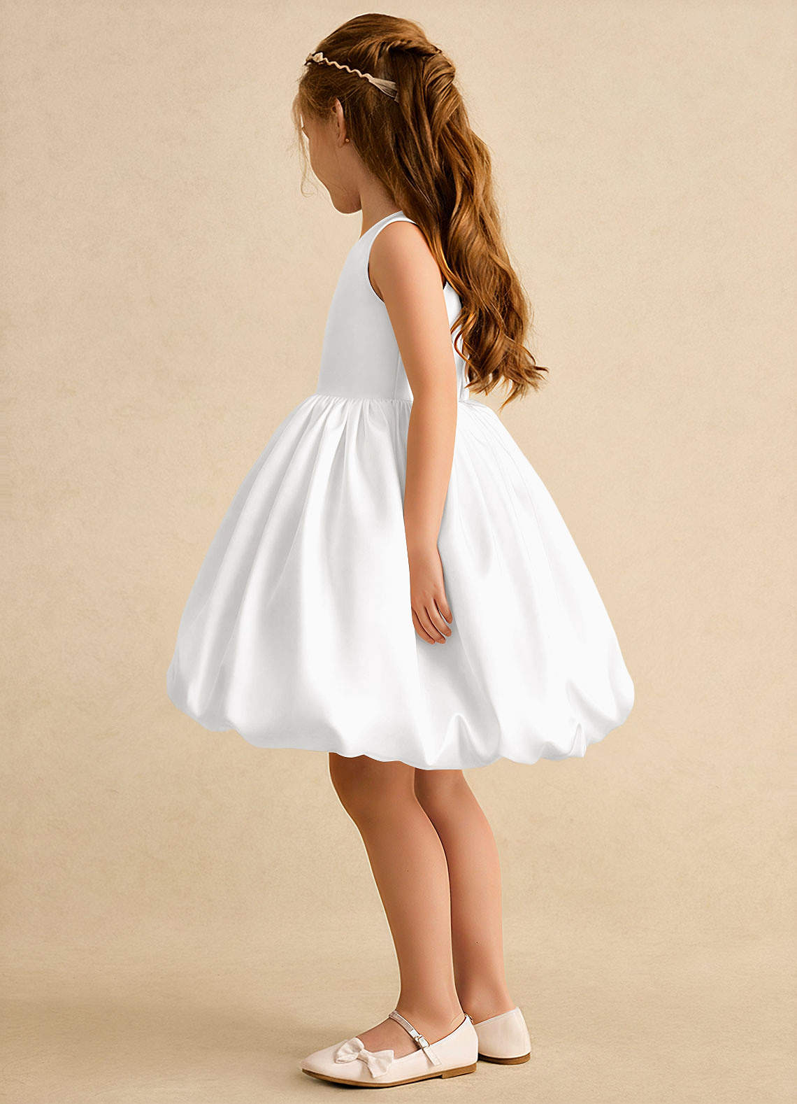 Azazie Nirvana Robe Demoiselle D'honneur Fillette Robe Princesse en Mat Satiné Rayé Blanc image3