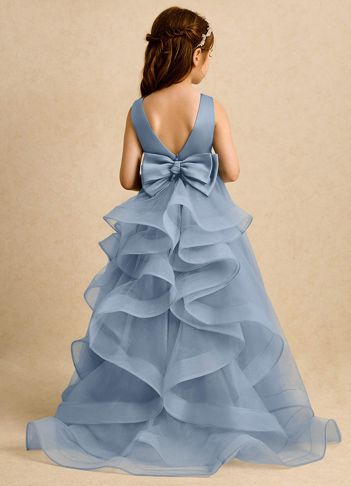Azazie Lior Flower Girl Dresses Dusty Blue Ball-Gown Pleated Tulle Dress image1