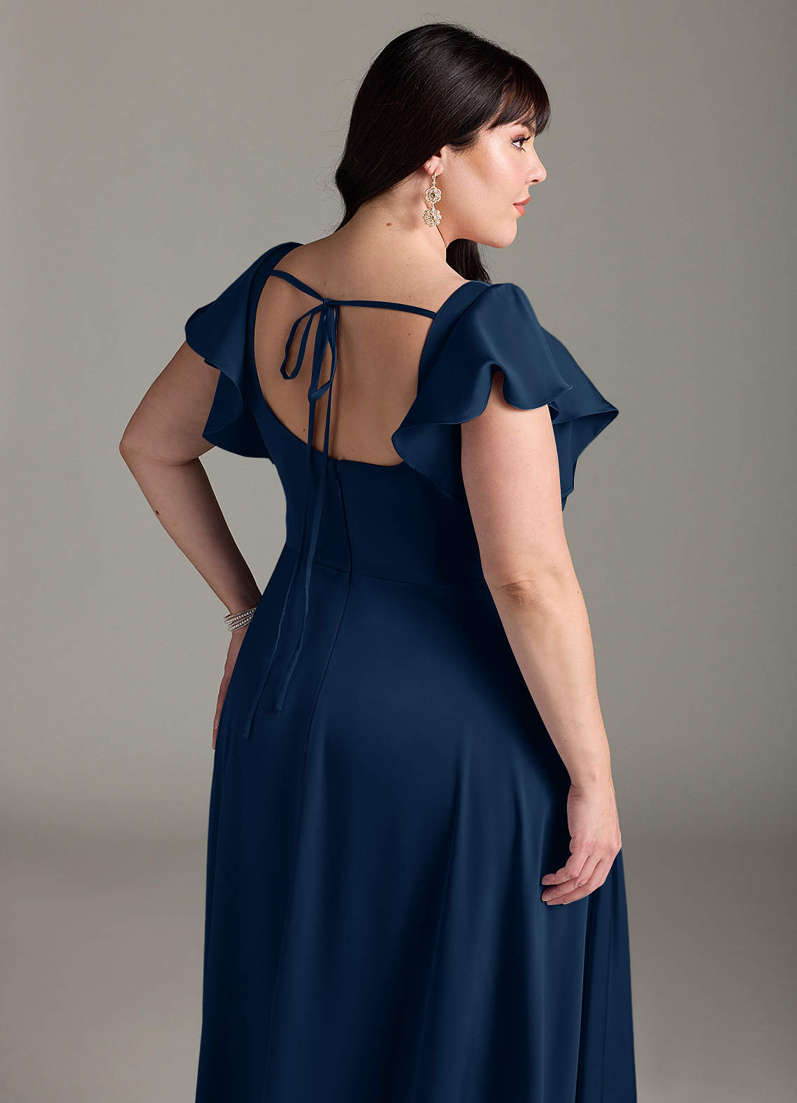 Azazie Bondi Bridesmaid Dresses Dark Navy A-Line Bow Stretch Satin Dress image11