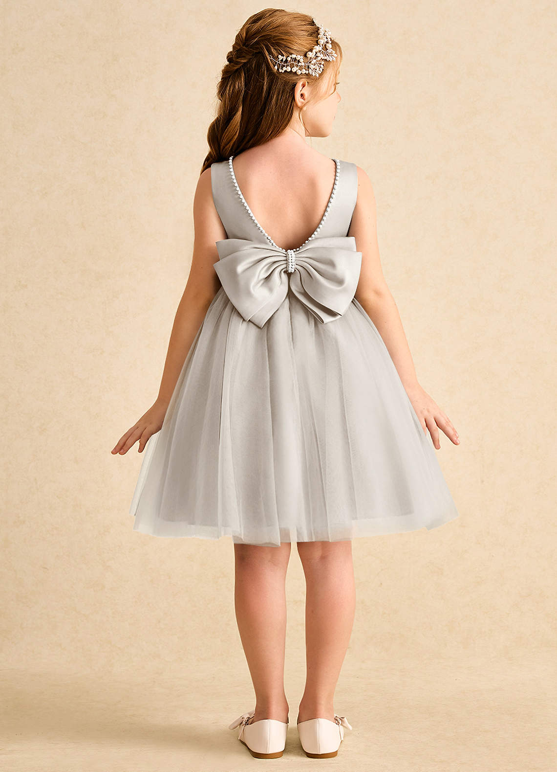 Azazie Jani Flower Girl Dresses Frost A-Line Bow Tulle Dress image1