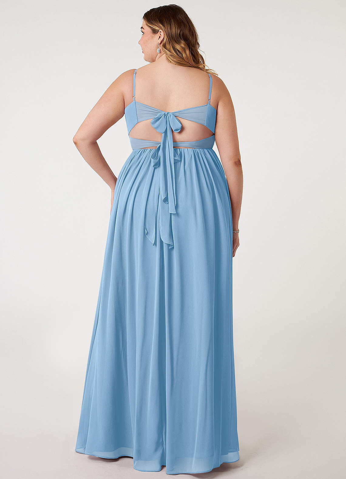 Azazie Zeya Bridesmaid Dresses Powder Blue A-Line V-Neck Pleated Chiffon Dress image6