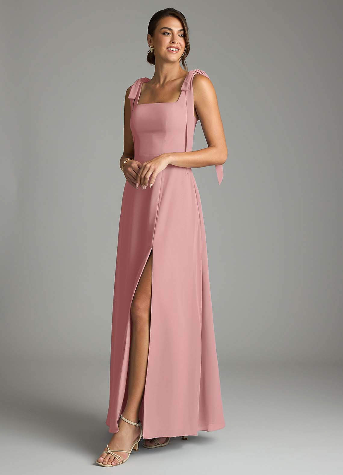 Azazie Debra Bridesmaid Dresses Dusty Rose A-Line with Pockets Chiffon Convertible Dress image7