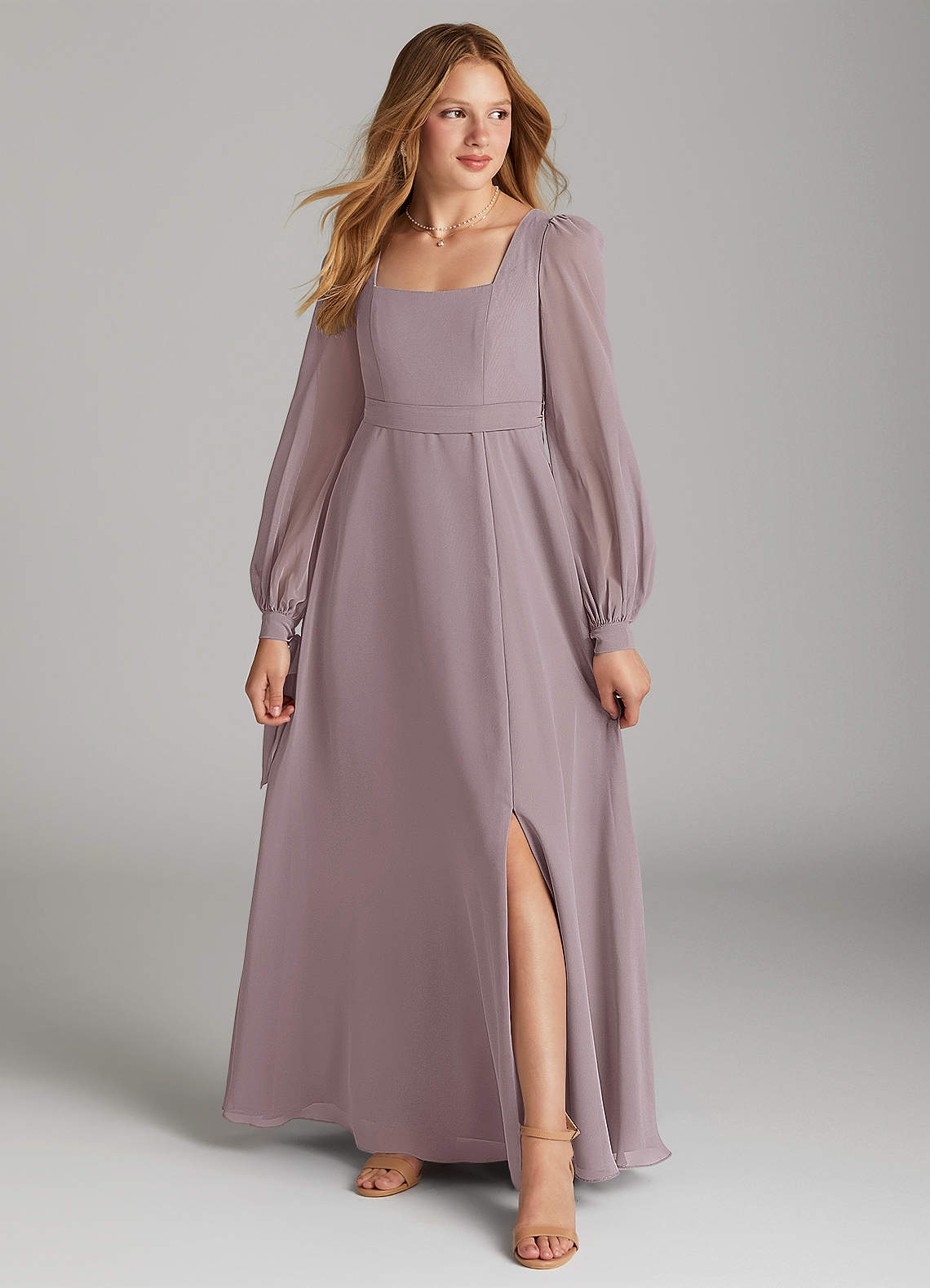 Azazie Leonia Junior A-Linie mit Taschen Chiffon Kleid Dämmerung image1