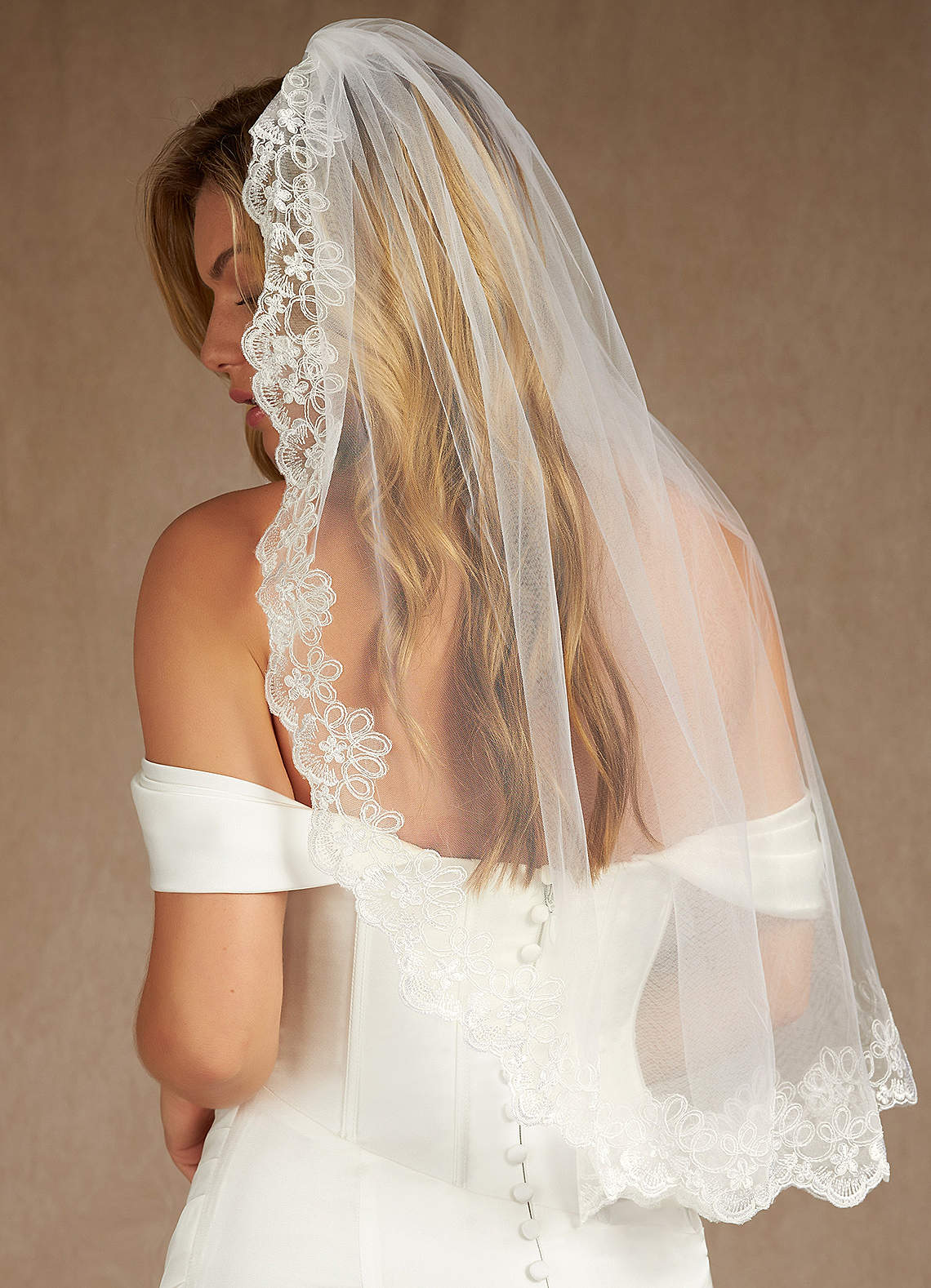 front Juliette Lace Waist Length Veil