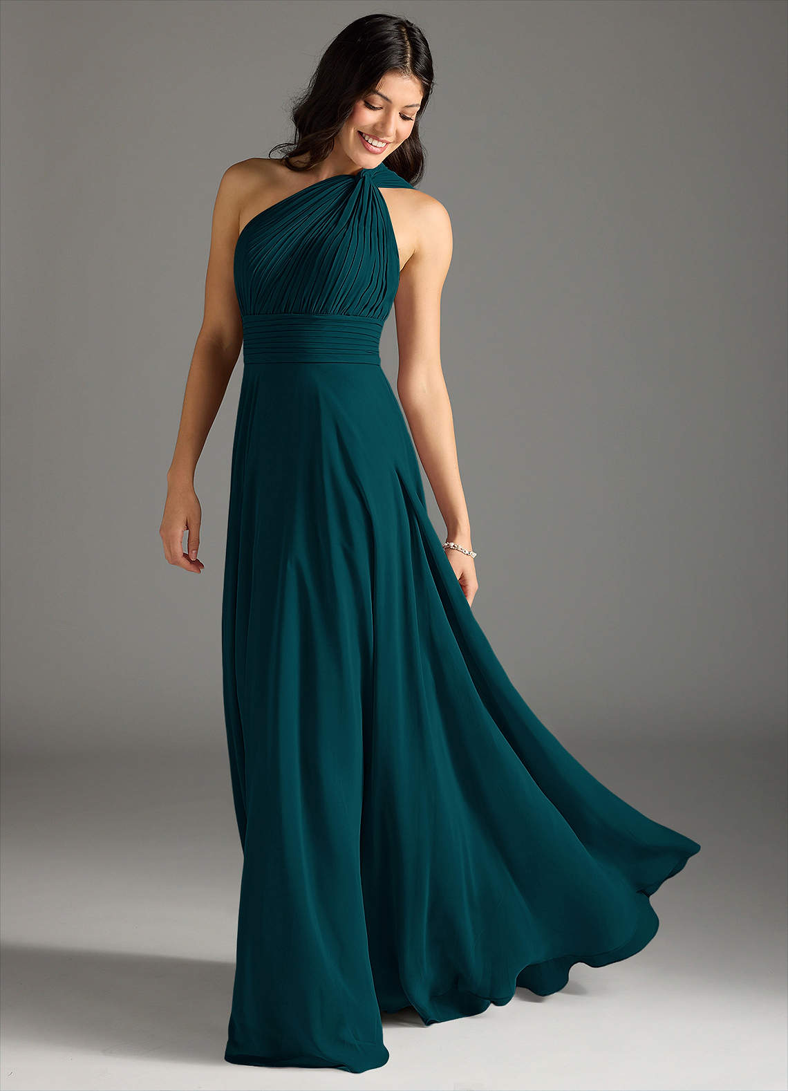 chiffon grecian bridesmaid dresses 2023 Unique One Shoulder Peach Mermaid marigold bridesmaid dress with Sash