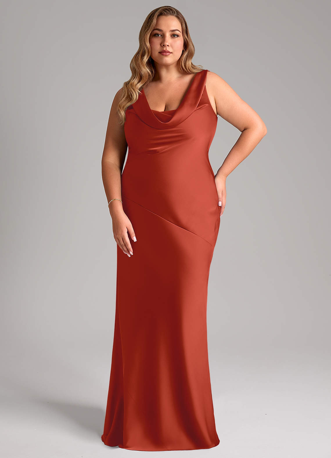 Azazie Rylina Bridesmaid Dresses Rust Mermaid Stretch Satin Dress image1